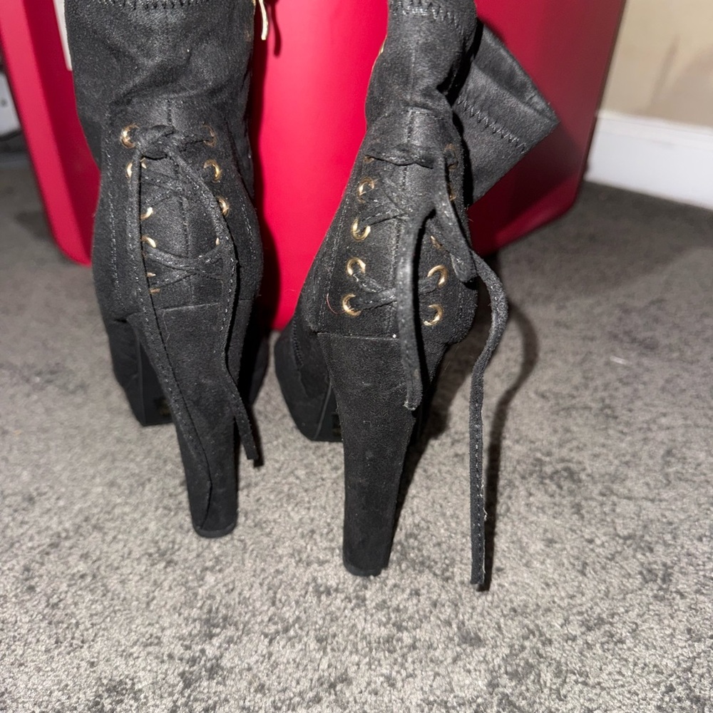 Bonnibel Black Heeled Boots with Lace-Up Detail